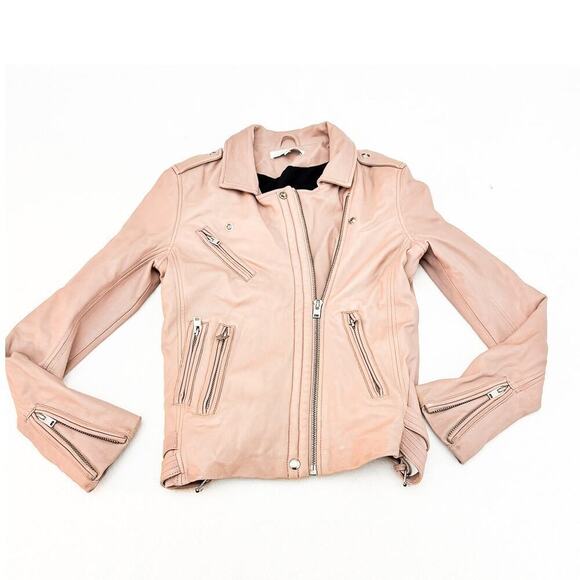 IRO Leather Lambswool Rose Pink Motorcycle Jacket Size 40 - Picture 4 of 4